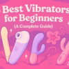 Illustrated banner showing four vibrators in pastel colors with floral accents and the text “5 Best Vibrators for Beginners (A Complete Guide)” on a pink background.