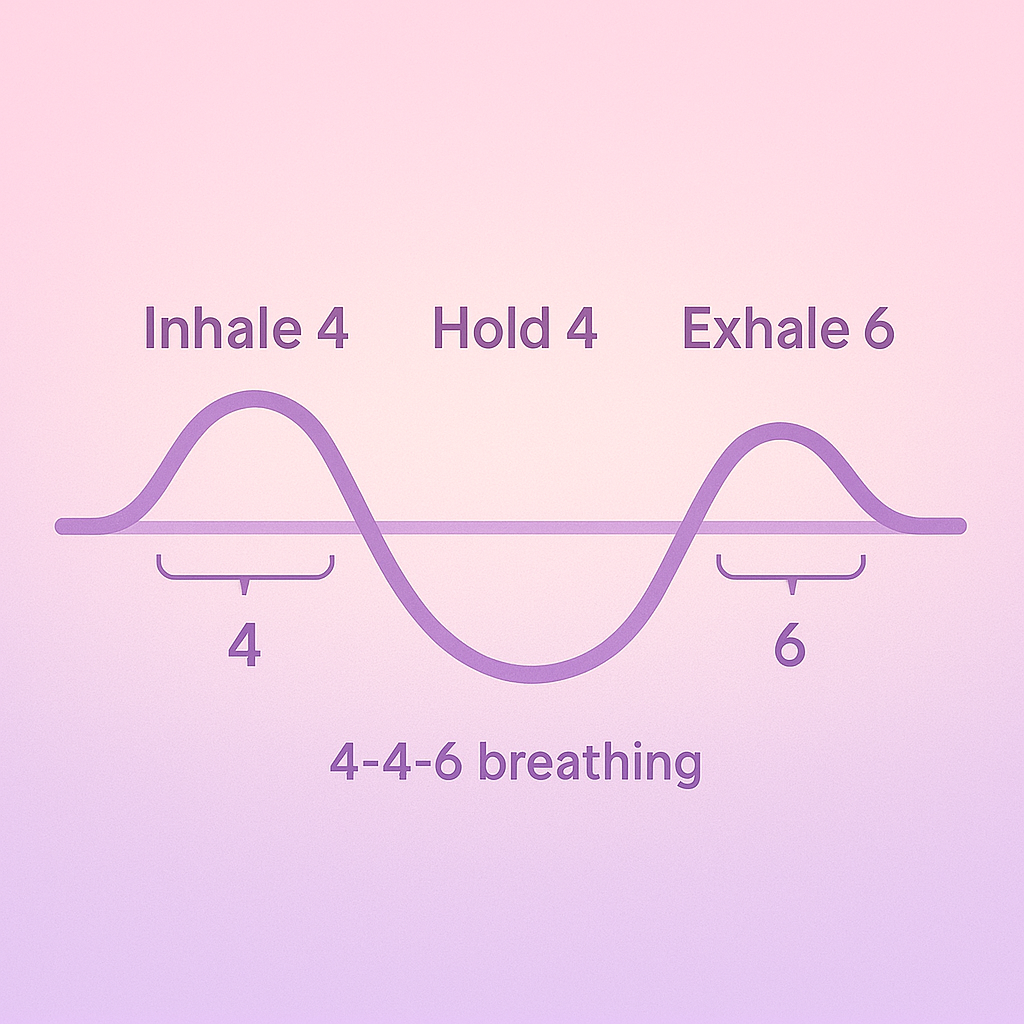 Breath-wave diagram showing 4-4-6 breathing pattern for calm and focus.