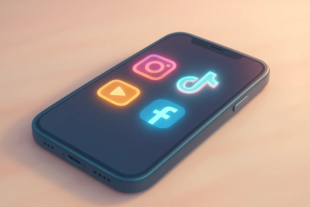 illustration of a smartphone lying flat on a soft pastel surface