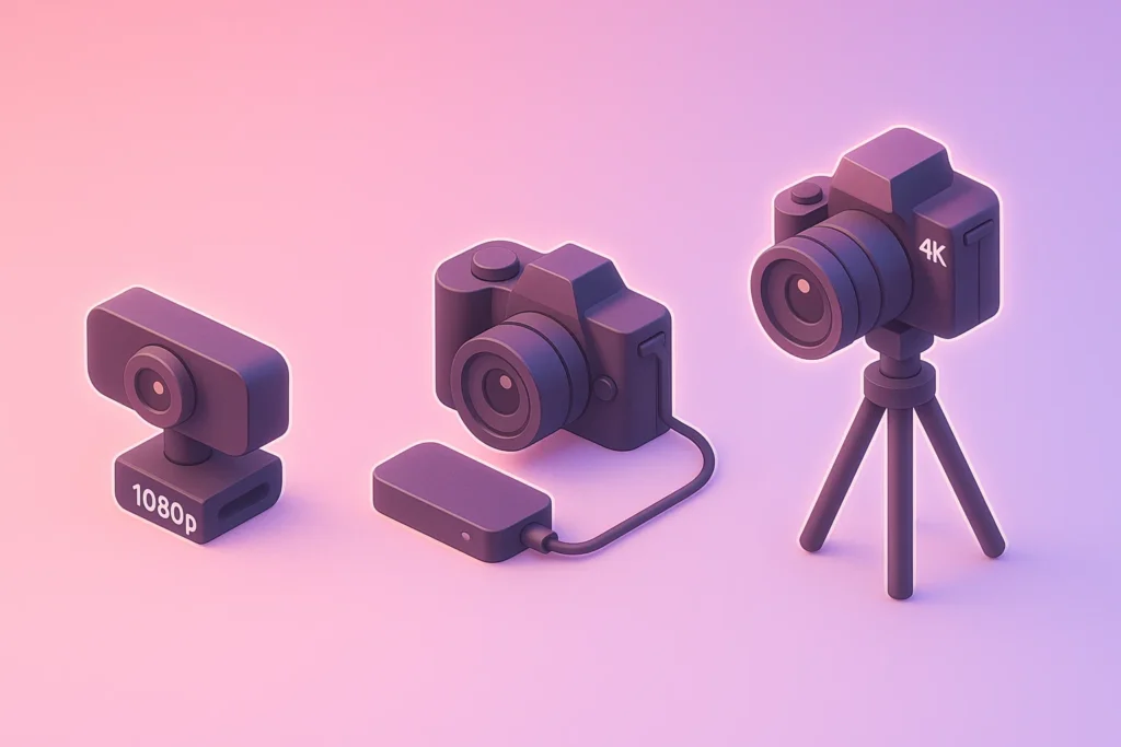 Comparison of webcam, mirrorless, and 4K camera options for cam models.