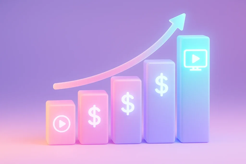 3D pastel bar chart showing the growing live streaming market in 2025.