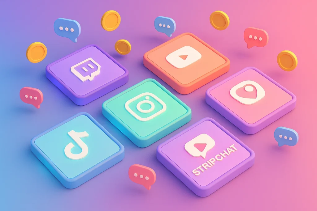 Comparison of live streaming platforms like Twitch, YouTube, Instagram, TikTok, and Stripchat in 2025.