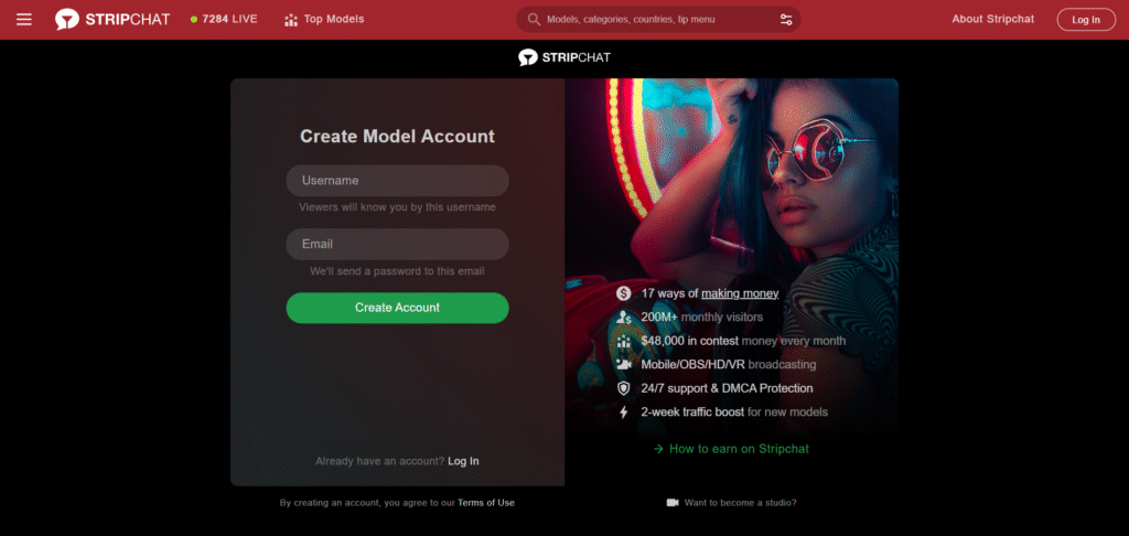 stripchat sign up page