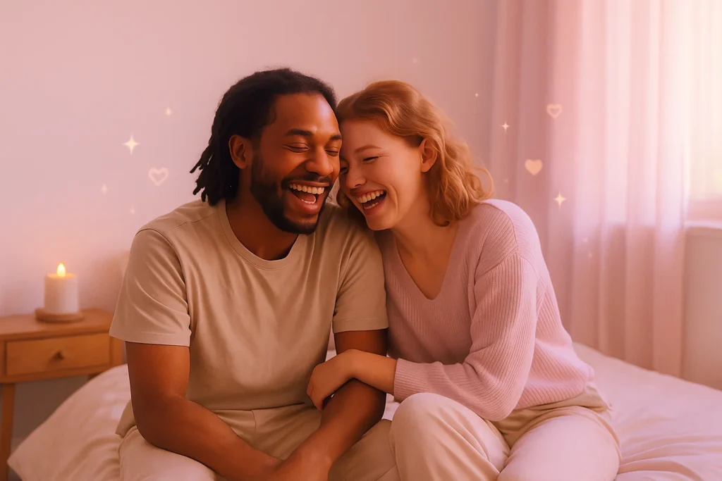 4. “Why People Love Them”

🖼 Cozy couple laughing together on a bed with warm pastel lighting.

Overlay icons 💕 ✨ 🔥.

Safe-for-work, flirty vibe.