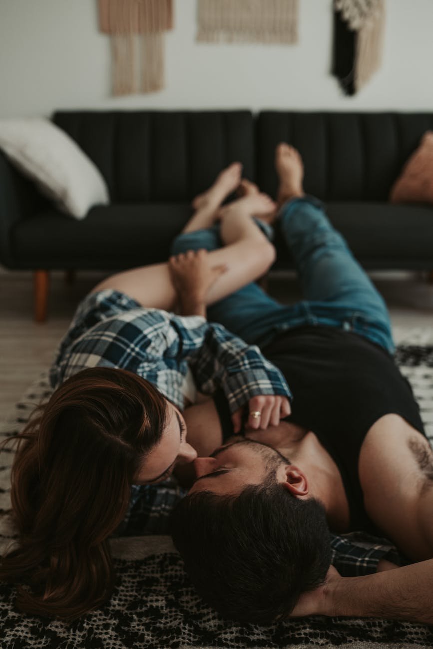 young couple lying in bed