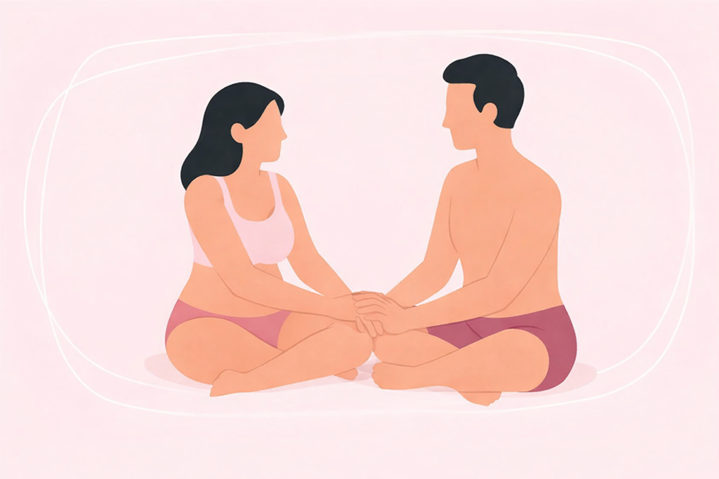 Couple reconnecting emotionally after pregnancy